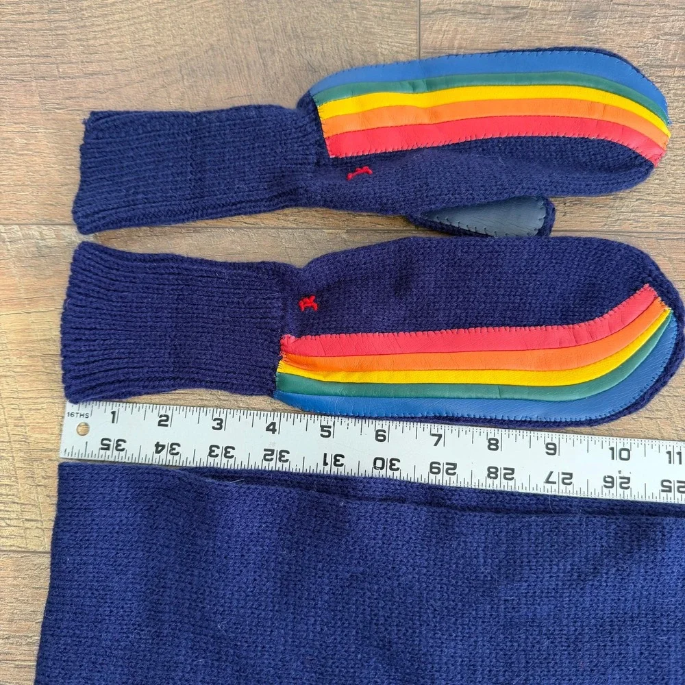 Van Raalte Kids Vintage Rainbow Knit Scarf and Mittens‎ Set Navy Blue One Size
